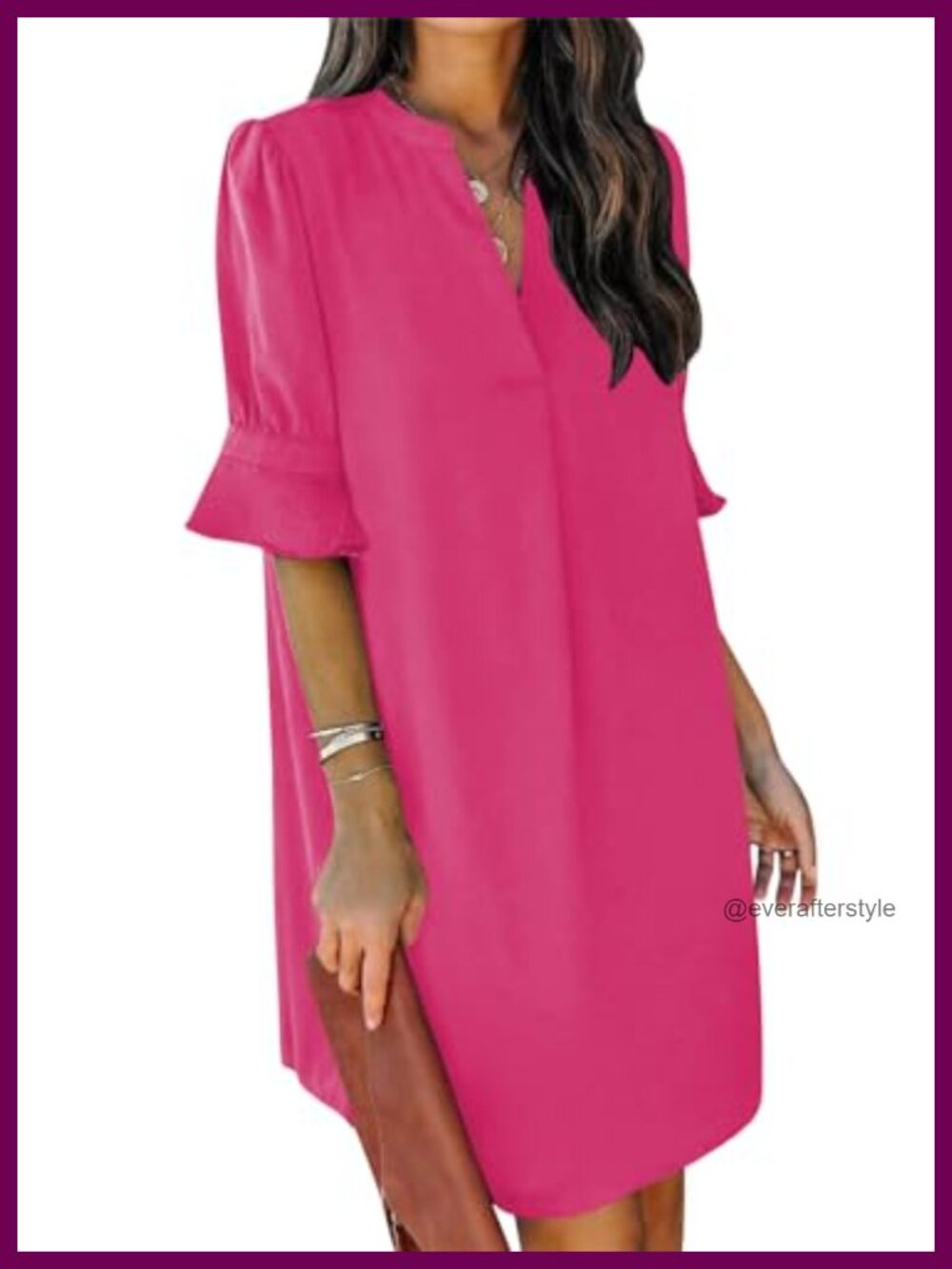 Women's V-Neck Ruffle Short Sleeve Shift Dress Summer Casual Midi